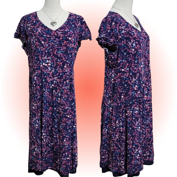 PURPLE, BLUE & PINK ABSTRACT DOTS PRINT WOMEN'S MIDI DRESS EUC SIZE 12 - Picture 1 of 4